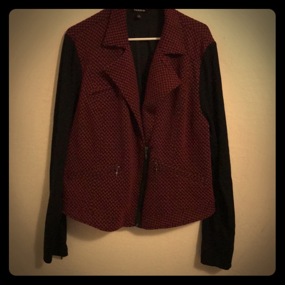 Burgundy and black checkered blazer